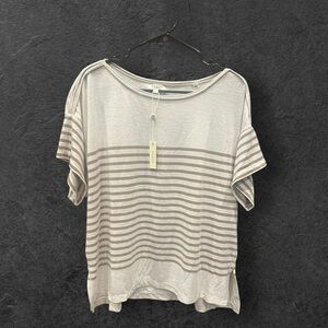 NWT max studio gray and cream Striped Boatneck T-Shirt size L